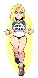 1girls android_18 blonde_hair blue_eyes curvy dragon_ball dragon_ball_z female female_only mega_milk mrsteak short_hair solo voluptuous