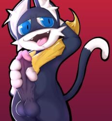 anthro axiscatt balls felid feline genitals male male_focus male_only mammal masturbation morgana_(persona) penis persona_(series) persona_5 solo solo_male tongue tongue_out