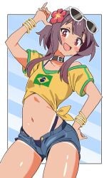 alternate_costume arm_ring brazilian brazilian_flag brazilian_miku_(cosplay) kono_subarashii_sekai_ni_shukufuku_wo! megumin noyamatakenoko panties short_hair sunglasses sunglasses_on_head tan tanline tomboy