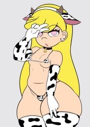 armwear bell_accessory bell_choker bell_collar blonde_hair choker cow_bell cow_bikini cow_clothing cow_costume cow_ears cow_girl cow_horns cow_outfit cow_print cow_print_armwear cow_print_bikini elenkbronado gloves jewelry legwear lola_loud long_hair looking_at_viewer micro_bikini open_mouth pink_eyes shortstack sideboob simple_background small_breasts smile stockings the_loud_house thick_hips thick_legs thick_thighs thighhighs thighs thong underboob