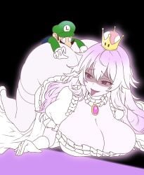 1boy 1girls amogan ass big_ass big_breasts boosette breasts cleavage clothing crown dumptruck_ass facial_hair fat_ass female ghost ghost_girl giant giantess gigantic_breasts gloves green_hat green_shirt huge_breasts human humanoid long_hair luigi luigi's_mansion male male/female mario_(series) massive_ass massive_breasts moustache nintendo open_mouth size_difference smaller_male straight thick_ass thick_thighs voluptuous voluptuous_female white_hair white_outfit wide_hips