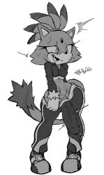 anthro blaze_the_cat bulge_through_clothing bytesduh embarrassed furry futa_only futanari monochrome sonic_(series) sweating