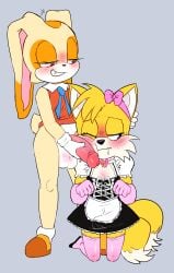 aged_up anthro big_penis cream_the_rabbit cum cum_in_mouth femboy futa_is_bigger futa_on_male futanari kneeling maid maid_uniform male penis_against_face sega smommo sonic_(series) tails_the_fox