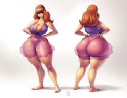 ass ass_cleavage ass_focus big_ass big_breasts big_butt breasts cleavage daphne_blake fat_ass hands_on_hips huge_ass large_ass large_breasts pajamas red_hair red_head scooby-doo see-through see-through_clothing thick_thighs thighs wayo