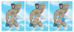 archie_(pokemon) balls bara beard bulge facial_hair flaccid hand_behind_head male male_only muscles muscular nintendo penis phosbara pokemon solo solo_male team_aqua