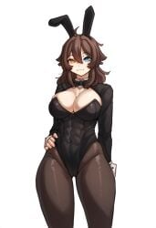 abs ai_generated bunny_ears bunnysuit cleavage clothed hismajestyii novelai original pantyhose playboy_bunny seiko_tanaka_(hismajestyii) thighs toned toned_female