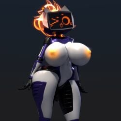 1:1 1girls 3d 3d_(artwork) abs anthro big_ass big_breasts blender_(artwork) blue_body breasts digital_media_(artwork) female female_only fingers hi_res humanoid kerfur kerfur_omega_(votv) kerfuś machine mammal multicolored_body nipples nude orange_eyes orange_hair peachhqa peachhqa robot robot_humanoid screen screen_face smile solo thick_thighs voices_of_the_void wide_hips