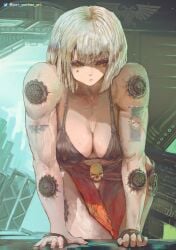 1girls adepta_sororitas female imperium_of_man short_hair sister_of_battle warhammer_(franchise) warhammer_40k wet_panties_art white_hair