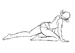 ass bare_legs exercise legs meryl_silverburgh metal_gear metal_gear_solid panties pencil_sketch rough_sketch sketch stretch stretching t-shirt