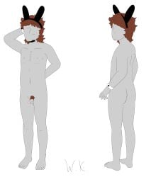 almost_naked colored cute_expression cute_male embarassed_male embarrassed fluffy_hair full_body jeremy_fitzgerald jeremy_fitzgerald_(fnaf) jeremy_fitzgerald_(rebornica) messy_hair playboy_bunny playboy_bunny_ears posing rebornica white_cuffs