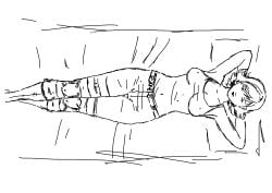 breasts laying_down meryl_silverburgh metal_gear metal_gear_solid nipples pencil_(artwork) rough_sketch sketch t-shirt