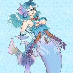 blue_hair dolia honor_of_kings mermaid mermaid_girl mermaid_tail pale-skinned_female