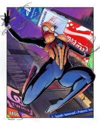 acezdib curvy flying large_ass large_breasts marvel marvel_comics mayday_parker product_placement red_suit spider-girl spider-man_(series) suit superhero webbing webs