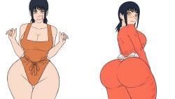 ai_generated baull-back bodysuit bubble_ass bubble_butt chainsaw_man d frills front_view hi_res multiple_views plump_ass ribbon romper round_butt simple_background tagme thick_ass widescreen yoru_(chainsaw_man)