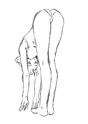 ass ass_focus bare_legs bending_forward bending_over exercise legs meryl_silverburgh metal_gear metal_gear_solid panties pantsless pencil_(artwork) rough_sketch sketch stretching t-shirt