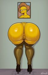 1girls 20th_century_fox 20th_century_studios ass_bigger_than_head big_butt butt_focus disney edna_krabappel female high_heels long_stockings mature_female milf platform_heels presenting_pussy rocner solo stockings sweatdrop sweating the_simpsons