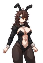 abs ai_generated boob_window bunny_ears bunnysuit cleavage exposed_torso hismajestyii novelai open_clothes original pantyhose playboy_bunny seiko_tanaka_(hismajestyii) thighs toned toned_female