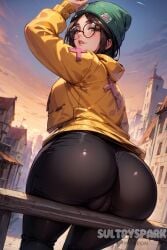 1girls ai_generated artist_name ass ass_focus breasts brown_eyes brown_hair butt_focus character clothed clothed_female female from_behind futarush glasses killjoy_(valorant) looking_at_viewer looking_back looking_back_at_viewer patreon patreon_username riot_games solo solo_female sultryspark thick thick_ass thick_hips thick_thighs valorant video_game video_games yellow_jacket yellow_jacket_(clothing)