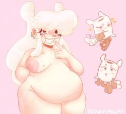 anthro battle_for_dream_island bfb bfdi bfdia chubby chubby_female color colored fat fat_woman female female_only flowerpowr gijinka human_female humanized humanoid naked nude nude_female object_show object_shows pale-skinned_female pale_skin pawpads paws pillow pillow_(bfdi) pink_background pink_nipples sexcellent tail tasteful_nudity the_power_of_two tpot white-skinned_female white_hair yomemibus