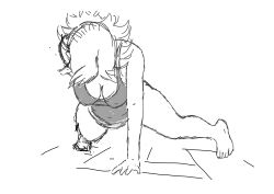 bare_legs cleavage exercise meryl_silverburgh metal_gear metal_gear_solid pantsless pencil_(artwork) push-up rough_sketch sketch t-shirt