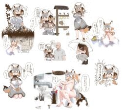 animal_ears bare_shoulders bath belt breasts brown_eyes brown_hair dress extra_ears female fox_ears fox_girl fox_tail gloves grey_hair hat highres huge_breasts island_fox_(kemono_friends) kemono_friends kemono_friends_v_project large_breasts long_hair nude ribbon sandals sundress tail translation_request twintails umbrella virtual_youtuber yoshida_hd