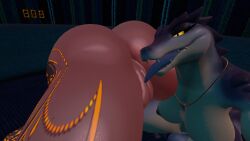 ass ass_up big_ass big_breasts big_breasts breasts kroxigor kroxigor_(vulgarvictor) lizardman_(warhammer_fantasy) pussy queenstarvr sharp_teeth tattoo tongue tongue_licking tongue_out vrchat vrchat_avatar warhammer_(franchise) warhammer_fantasy yellow_eyes