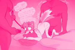 all_fours anthro ass_up big_penis blush blush_stickers bodily_fluids canid canine canis cheek_tuft collar dialogue digital_media_(artwork) dogboy_(heresvix) domestic_dog dripping english_text erection facial_tuft femboy fur genital_fluids genitals ginger_(heresvix) group heresvix hi_res holding_penis hug hugging_object hugging_pillow humanoid_genitalia humanoid_penis imminent_anal imminent_sex leash leash_pull leashed_collar male male/male mammal monochrome nervous nude open_mouth penis pillow precum precum_drip precum_string slightly_chubby slightly_chubby_anthro slightly_chubby_male speech_bubble sweat tail tail_motion tailwag text trio tuft vein veiny_penis wide_eyed