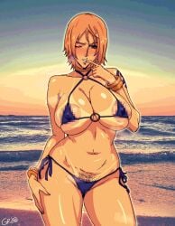 censored censored_nipples female female_only nami nami_(one_piece) one_piece orange_hair pubic_hair solidusgrilo solo solo_female solo_focus