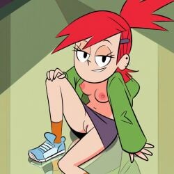 ai_generated foster's_home_for_imaginary_friends frankie_foster green_jacket loafduck no_bra no_panties red_hair tagme textless