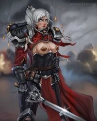 1girls adepta_sororitas female gvaelded imperium_of_man power_armor purity_seal sister_of_battle warhammer_(franchise) warhammer_40k white_hair