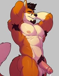 anthro armpit_hair canine fox fur hair humanoid_penis invalid_tag jake_northcote knuxlight male male_only mammal muscular nipples nude pecs penis precum pubes uncut