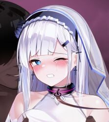 1girls blue_eyes blush bridal_veil collar crying crying_with_eyes_open earrings endured_face faceless_male forced groping heart-shaped_pupils leash long_hair medium_breasts nichita777 original original_character tears white_hair yurishia_(nichita777)