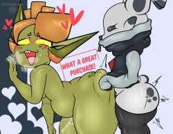2025 ambiguous_penetration ass balls big_balls big_butt bodily_fluids clothed clothing cum cum_inside digital_drawing_(artwork) digital_media_(artwork) duo ejaculation female genital_fluids genitals gobbo_(rancidstark) goblin green_body hair hi_res huge_butt iblys inflation lagomorph leporid linyxart long_ears male mammal nude open_mouth orgasm orgasm_face penetration penis plushie rabbit sex short_stack short_tail simple_background stomach_bulge tail text thick_thighs
