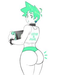 big_ass clothed female looking_at_viewer looking_back neon neon_green nintendo_switch submissive switch