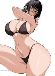 1girls big_breasts bikini bikini_bottom bikini_top black_bikini black_hair bottomwear breasts chainsaw_man cleavage female female_only hair harutoyumaarts hips orange_eyes scar scar_on_face solo solo_female swimwear thick_thighs thighs topwear white_background wide_hips yoru_(chainsaw_man)