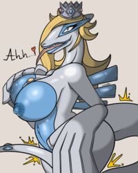 alternate_species anthro ass belly big_breasts big_butt big_hands blonde_hair blue_eyes breasts canastus crown dragon female fusion grey_skin hair jewelry legendary_pokémon lipstick lipstick_on_muzzle long_tongue lugia magic makeup mario_(series) masturbation navel nintendo nipples non-mammal_breasts nude open_mouth pokemon pokemon_(species) princess_rosalina saliva sex simple_background solo super_mario_galaxy tail_sex tailjob tall tongue transformation video_games wide_hips