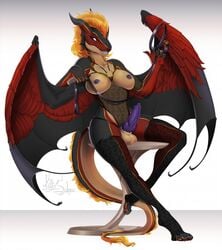 1futa anthro balls breasts clothing collar corset dickgirl dragon erection futa_only futanari hair hi_res horn intersex kitty_silence knot leash legwear lingerie looking_at_viewer nipple_piercing nipples piercing sitting smile solo stockings sulfer wings