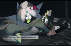after_anal after_rape after_sex angry anthro anus ass backsack balls ballsack black_markings blood bodily_fluids bound broken_key butt_grab canid canine canis crying cuff_(restraint) dialogue duo forced fur furry genitals green_anus green_penis grey_body grey_fur hand_on_butt hi_res insult looking_back lying male male/male mammal markings multicolored_body multicolored_fur norikowolf nosebleed nude offscreen_character offscreen_male on_front outdoor_nudity outside penis public public_exposure rape restraints sex tears underbelly white_balls white_markings wolf