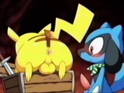 2025 2boys ai_generated animated anus audio balls blush cave erection furry game_freak gay male mincheeto nintendo nintendo_ds parody penis pikachu pokemon pokemon_(species) pokemon_mystery_dungeon riolu sword tagme testicles treasure_chest video