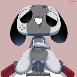 2017 animate_inanimate anthro canine clitoris digital_media_(artwork) drooling empty_eyes female half-closed_eyes hi_res kneeling looking_pleasured ltomb mammal nintendo nintendo_switch open_mouth penetration pussy pussy_juice saliva shortstack simple_background smile solo stomach_bulge switch_dog thick_thighs tongue vaginal_penetration video_games wide_hips