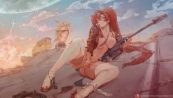 bikini boots chopsticks_in_hair cutesexyrobutts flashing gurren_lagann ponytail red_hair smile sniper_rifle stripping tagme teasing teasing_viewer tengen_toppa_gurren_lagann thighhighs very_long_hair widescreen yoko_littner