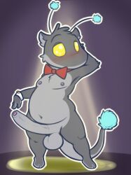 alien antennae_(anatomy) anthro balls belly bow_tie emenius foreskin genitals male mammal mostly_nude navel nipples penis pom_antennae red_bow_tie slightly_chubby solo tail tail_tuft tuft yellow_eyes