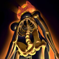 1girls austinarts4 bones breasts cat_ears female fortnite fortnite:_battle_royale from_below glowing pumpkin pumpkin_head skeleton solo solo_female solo_focus spice_(fortnite) transparent_body visible_skeleton