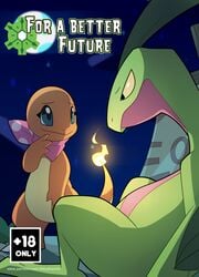 ambiguous_gender blitzdrachin charmander comic dungeon fire grovyle grovyle_the_thief moon night nintendo original_character patreon pokémon_(species) pokemon pokemon_mystery_dungeon scalie size_difference sky star text url video_games watermark