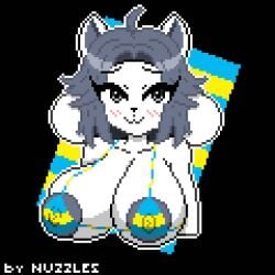 2d anime anime_style big_areola big_breasts big_nipples bikini_top blush blushing_at_viewer breasts cat_ears catgirl colored cute cute_face digital_drawing_(artwork) digital_media_(artwork) dog_ears female furry furry_female furry_only gray_hair hi_res huge_areolae huge_breasts huge_nipples looking_at_viewer naked_female no_ai pixel_(artwork) pixel_art pixelated short_hair solo solo_female solo_focus temmie temmie_(deltarune) temmie_(undertale) the_real_nuzzles_(artist) white_body