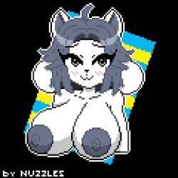 2d anime anime_style big_areola big_breasts big_nipples bikini_top blush blushing_at_viewer breasts cat_ears catgirl colored cute cute_face digital_drawing_(artwork) digital_media_(artwork) dog_ears female furry furry_female furry_only gray_hair hi_res huge_areolae huge_breasts huge_nipples looking_at_viewer naked_female no_ai pixel_(artwork) pixel_art pixelated short_hair solo solo_female solo_focus temmie temmie_(deltarune) temmie_(undertale) the_real_nuzzles_(artist) white_body