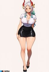 ai_generated alluring aqua_hair ass big_ass big_breasts blue_hair blush breasts earring earrings female female_only green_hair long_hair looking_at_viewer multicolored_hair office office_lady office_lady_outfit one_piece oni oni_femaleseduction oni_horns open_shirt orange_eyes pencil_skirt revealing_clothes seductive seductive_body seductive_eyes teasing unbuttoned unbuttoned_shirt white_hair white_shirt yamato yamato_(one_piece) z4zt3l4