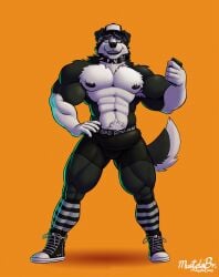 5_fingers abs absurd_res anthro areola armpit_hair baseball_cap biceps big_bulge big_muscles biped black_body black_fur black_nose black_pawpads body_hair border_collie boxers_(clothing) bulge canid canine canis cellphone claws clothing collar collie detailed_bulge digital_media_(artwork) domestic_dog ear_piercing electronics erection erection_under_clothing finger_claws fingerpads fingers floppy_ears footwear fur gauged_ear genital_outline grin hat headgear headwear herding_dog hi_res holding_cellphone holding_object holding_phone holding_smartphone josevulpes male male_anthro mammal multicolored_body multicolored_fur muscular muscular_anthro muscular_male mustelabr navel nipples orange_background pastoral_dog pawpads pecs penis_outline phone piercing plantigrade sheepdog shoes signature simple_background smartphone smile solo spiked_collar spikes teeth two_tone_body two_tone_fur underwear vein veiny_muscles vinicios_leao white_body white_fur