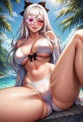 1girls ai_generated bikini black_ribbon drag-on_dragoon_3 drakengard_3 female female_only large_breasts long_hair navel pink_eyes pool ribbon_in_hair seductive spread_legs thighs white_bikini white_hair zero_(drag-on_dragoon) zero_(drakengard)