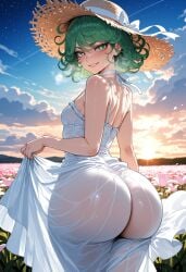 ai_generated big_ass big_butt big_thighs cute dress green_eyes green_hair hot huge_ass huge_butt huge_thighs lifting miyuai one-punch_man sexy sexy_body tatsumaki thick thick_ass thick_butt thick_legs thick_thighs tight_clothing tight_fit
